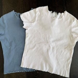 2 Brandy Melville White and Blue Ruffle Edge Tops